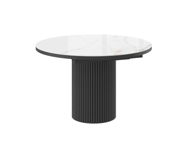 Стол ASKAR ROUND 116 BELDIA BIANCO GLOSS PREMIUM CER/BK — ROOMS Актобе